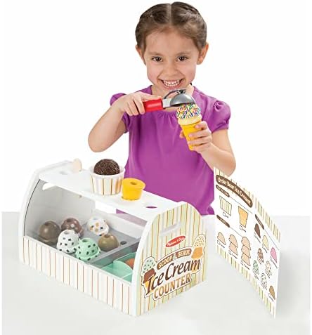 Melissa & Doug Melissa Doug Wooden Scoop and Serve Ice Cream Counter With Play Food and