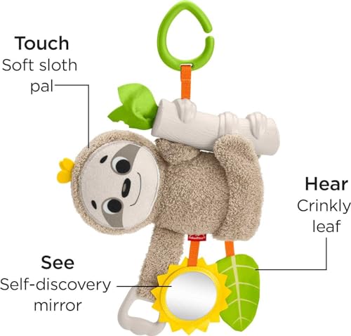 Fisher-Price Baby Toy Slow Much Fun Stroller Sloth Travel Activity with Motion Sensory