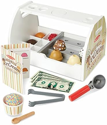 Melissa & Doug Melissa Doug Wooden Scoop and Serve Ice Cream Counter With Play Food and
