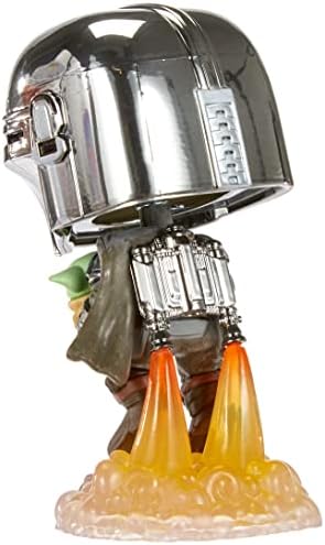 Funko Pop Star Wars Across The Galaxy - The Mandalorian Holding Grogu with Pin Chrome