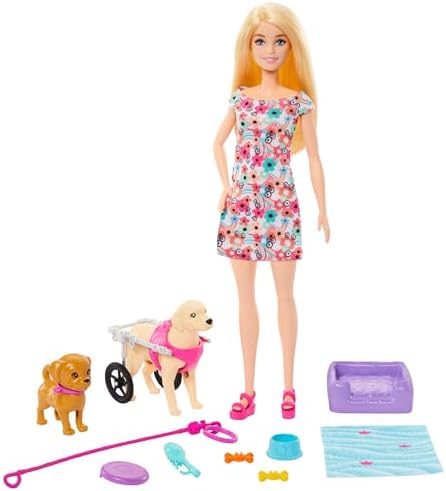 Barbie Doll With A Toy Pup And Dog in A Wheelchair Plus Pet