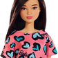 Barbie Brunette Wearing Pink and Blue Heart-Print Dress and Platform Sneakers for 3 to 7