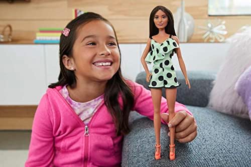 Barbie Fashionistas Doll 200 with Brunette Hair Lime Green Polka Dot Romper Barbie