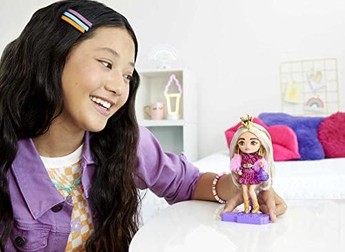 Barbie Extra Minis Doll with Blonde Hair Wearing Shimmery Dress Furry Shrug 5.5-inch