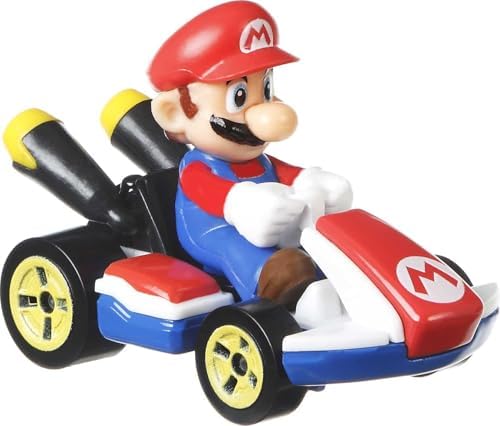 Hot Wheels Mario Kart Set of 4 Die-Cast Toy Cars with Attached Character Drivers Includes