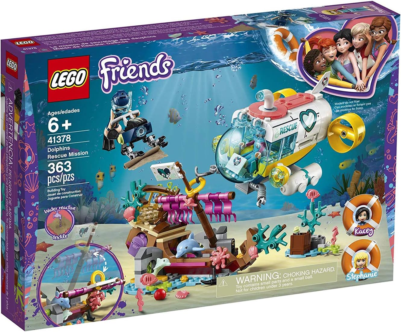 LEGO Friends Dolphins Rescue Mission 41378 Building Kit with Toy Submarine and Sea Creatures Fun Sea Life Playset