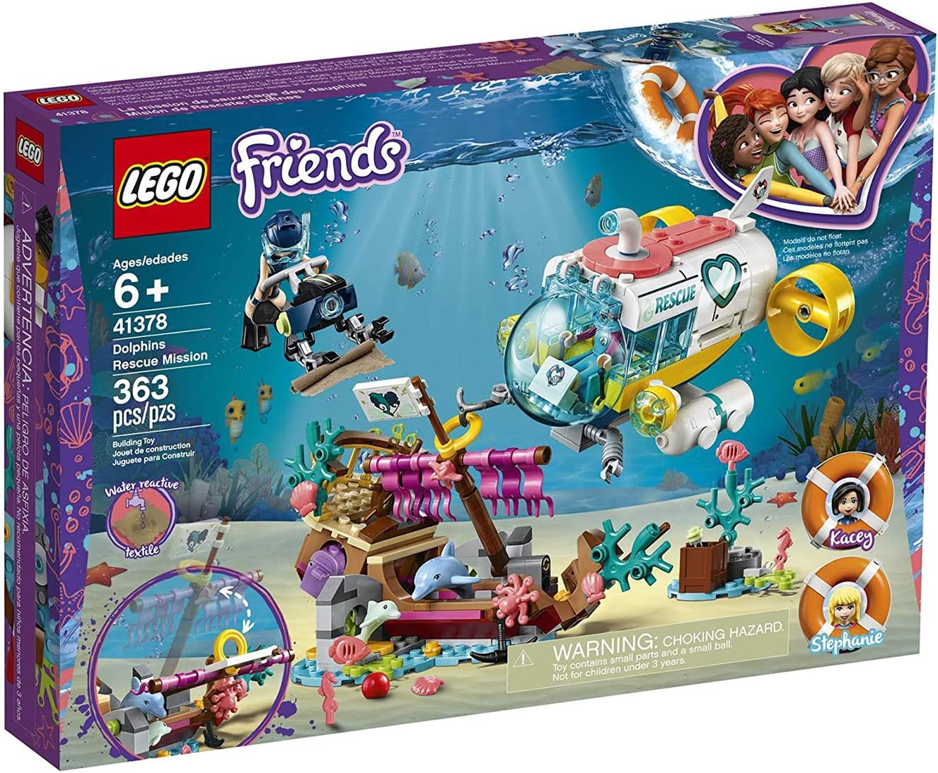 LEGO Friends Dolphins Rescue Mission 41378 Building Kit with Toy Submarine and Sea Creatures Fun Sea Life Playset
