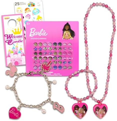 Barbie Jewelry Set for Girls - Bundle With Necklace Sticker Earrings Charm Bracelet More