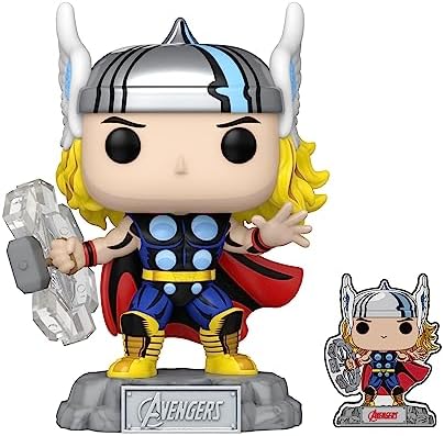 Funko Pop Enamel Pin The Avengers Earth's Mightiest Heroes - 60th Anniversary Thor with Enamel Pin - Marvel Comics - Amazon - Collectable Vinyl Figure