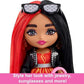 Barbie Extra Minis Doll with Red Black Hair Wearing Flame-Print Dress Moto Jacket 5.5-inch