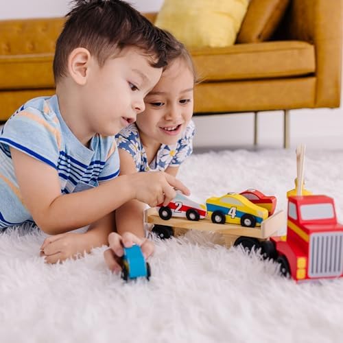 Melissa & Doug Melissa Doug Magnetic Car Loader Wooden Toy Set With 4 Cars and 1
