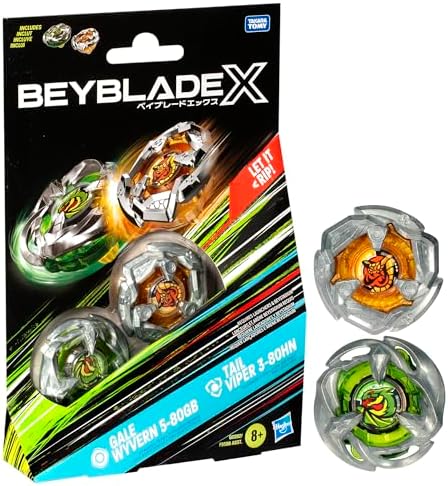 Beyblade X Gale Wyvern 5-80GB and Tail Viper 3-80HN Dual Pack Set with 2 Right-Spinning
