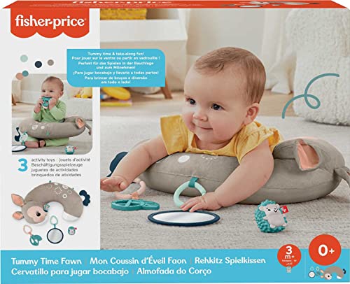 Fisher-Price Baby Toy Tummy Time Fawn Wedge Animal-Themed Support with Mirror Teether