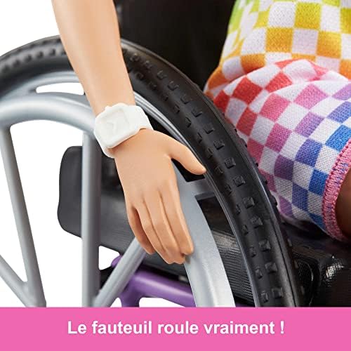Barbie Fashionistas Doll 194 with Wheelchair Ramp Straight Blonde Hair Rainbow Romper with