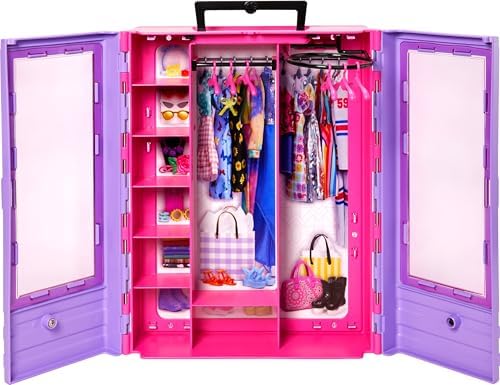 Barbie Fashionistas Ultimate Closet 6 Hangars Purple with Fold-Out Rack Carrying Handle Portable Storage for Fashion Doll