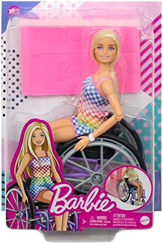Barbie Fashionistas Doll 194 with Wheelchair Ramp Straight Blonde Hair Rainbow Romper with