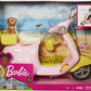 Barbie Toy Scooter with Puppy Helmet Accessory Pink Yellow Moped with Basket Kickstand Seat Clip for Doll