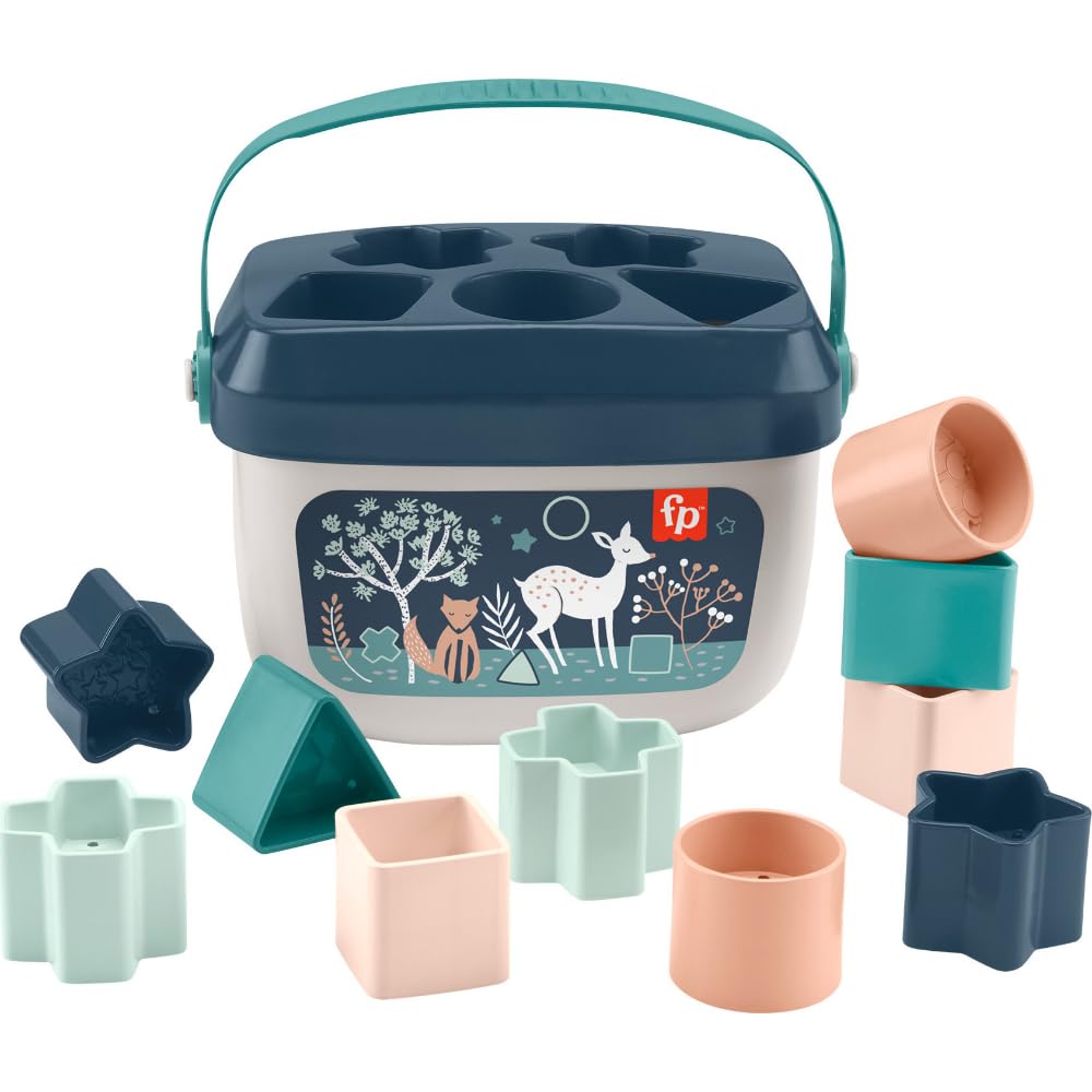 Fisher-Price Babys First Blocks Stacking Toy - 10 Shapes for Sorting Ages 6+ Months Navy Fawn – 10