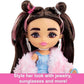 Barbie Extra Minis Doll with Red Black Hair Wearing Flame-Print Dress Moto Jacket 5.5-inch
