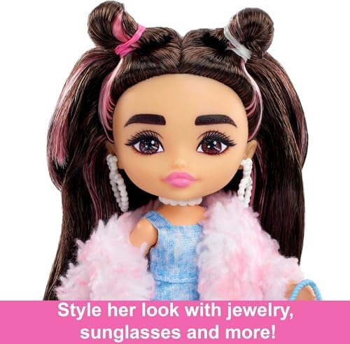 Barbie Extra Minis Doll with Red Black Hair Wearing Flame-Print Dress Moto Jacket 5.5-inch