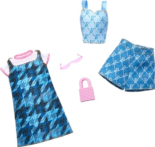 Barbie Fashions Clothing Set 2 Denim Outfits for Fashion Doll Include Dress Top Shorts 2