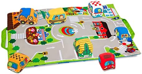 Melissa & Doug Melissa Doug Take-Along Town Play Mat 19.25 x 14.25 inches With 9 Soft Vehicle