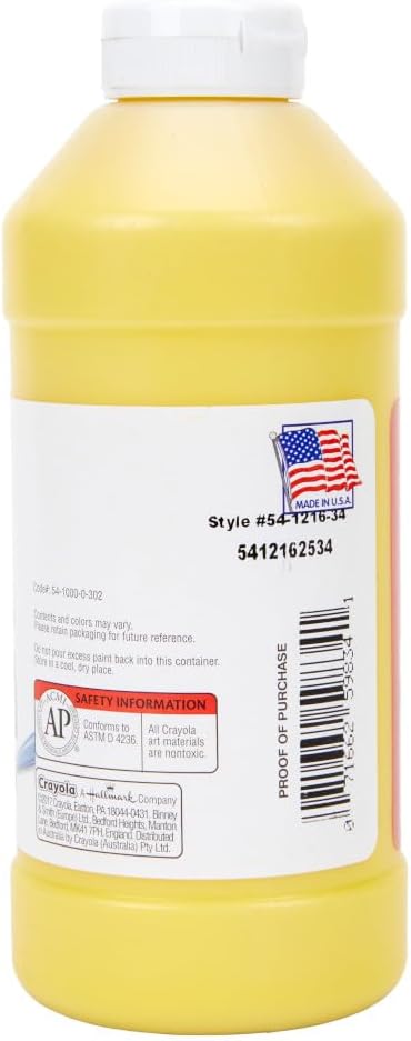 Crayola Premier Tempera Paint A" Yellow (16oz) Non-Toxic Easy-Squeeze Bottle – 16