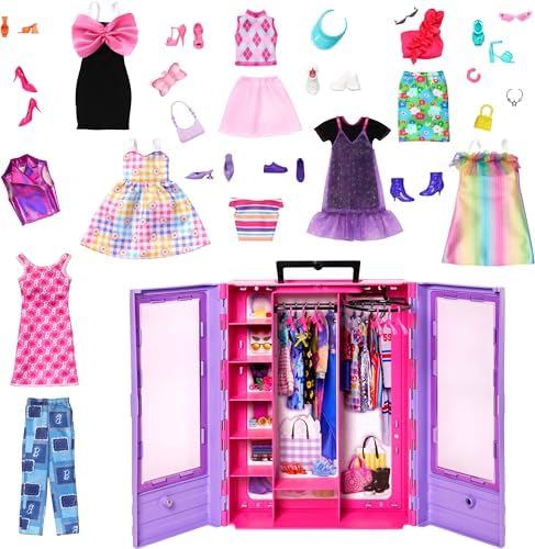 Barbie Fashionistas Ultimate Closet 6 Hangars Purple with Fold-Out Rack Carrying Handle Portable Storage for Fashion Doll