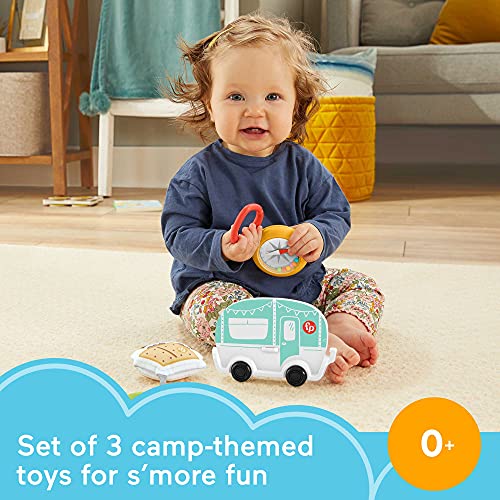 Fisher-Price S'more Fun Camping Gift Set 3 outdoor-themed baby toys and teether for