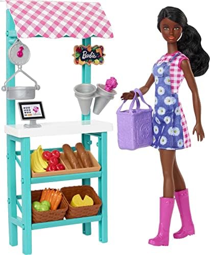 Barbie Careers Playset Farmers Market Set with Blonde Fashion Doll Furniture