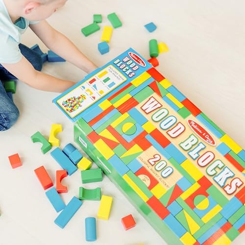 Melissa & Doug Melissa Doug Wooden Building Block Set - 200 Blocks in 4 Colors and 9