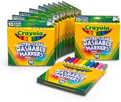 Crayola Ultra Clean Washable Markers 12 Boxes Bulk Markers for 10 Broad Line Markers