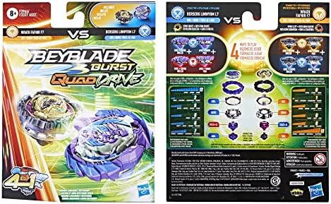 Beyblade Hasbro Hasbro Burst QuadDrive Wrath Fafnir F7 and Berserk Linwyrm L7 Spinning
