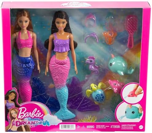 Barbie Mermaid Set With 2 Brunette Dolls 12-In30.40-Cm 4 Sea Pet