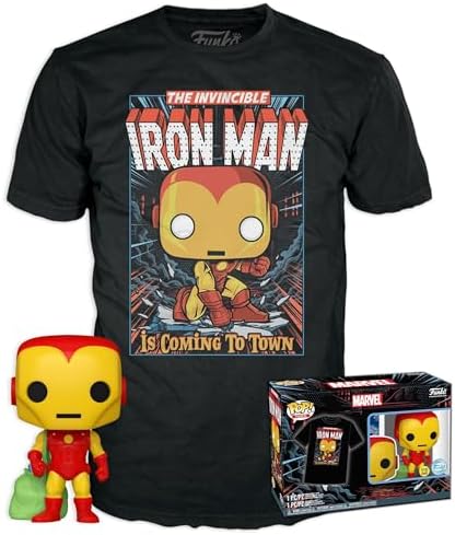 Funko Tee Marvel - Holiday Iron Man - Glow in The Dark - S - Marvel Comics - T-Shirt - Clothes with Collectable Vinyl Figure