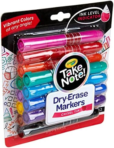 Crayola Take Note Dry Erase Markers 12ct Whiteboard Markers for Teachers Low Odor Chisel