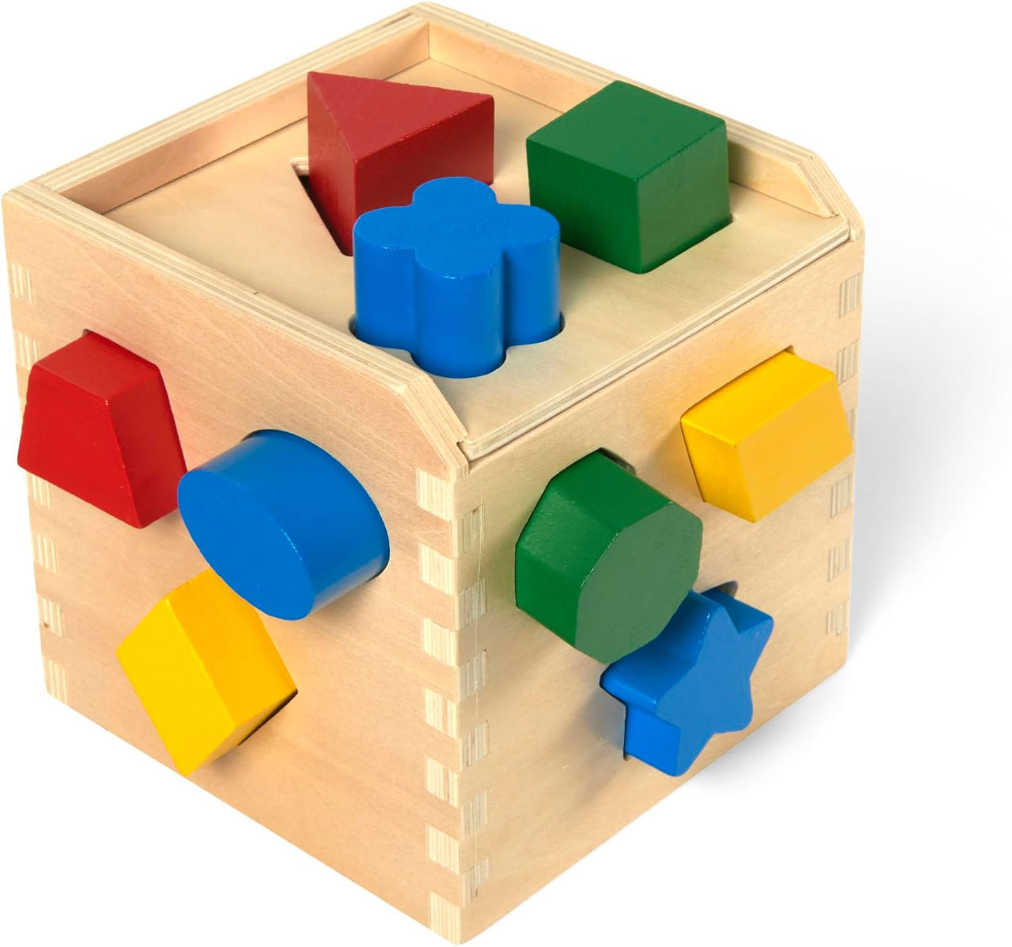 Melissa & Doug Wooden Shape Sorting Cube A" Classic Educational Toy with 12 Shapes – 12