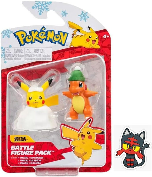 Pokemon Battle Figure Action Ready 2 Pack with Bonus Sticker Winter Holiday Christmas