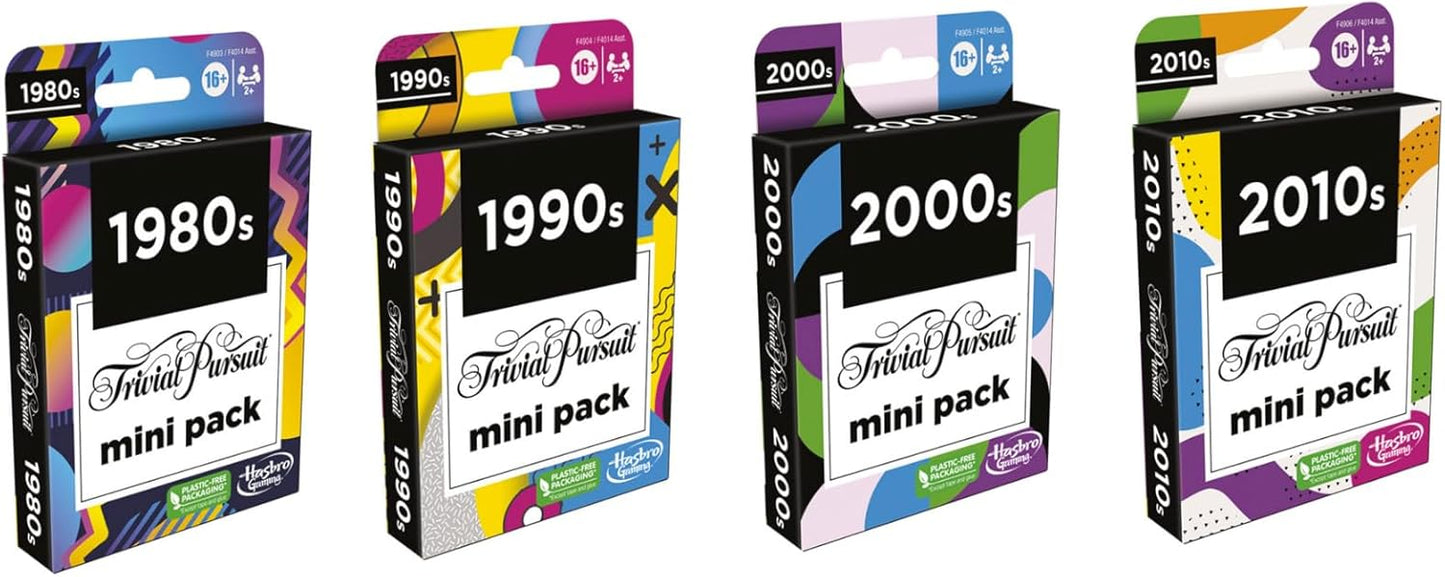 Hasbro Gaming Trivial Pursuit Mini Multipack - 4 Games Featuring 4 Decades Fun Trivia for Adults & Teens 16+ – 4