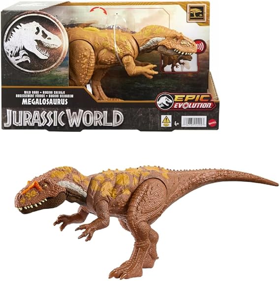 Mattel Jurassic World Wild Roar Dinosaur Toy with Sound Attack Move Megalosaurus Posable