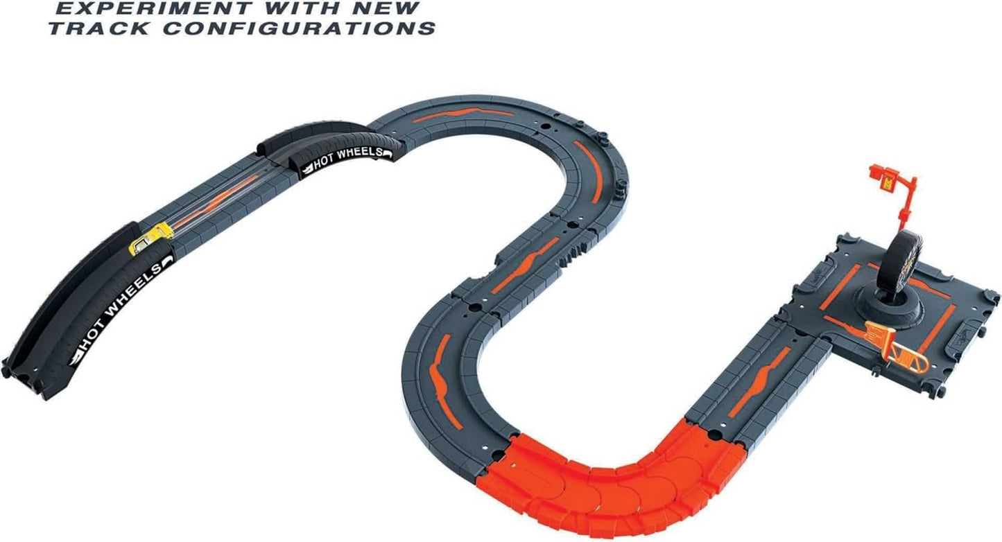 Hot Wheels Toy Car Track Set Pack 10 Track-Building Parts with City Square Bridge & 1:64 Scale Vehicle Connects to Other Tracks – 10