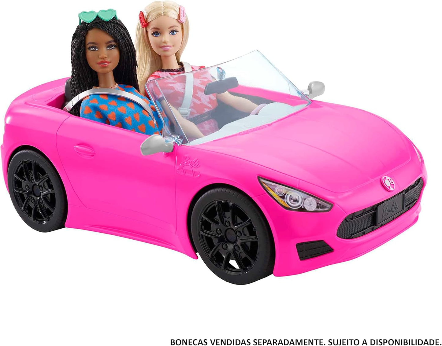 Barbie Toy Car Bright Pink Doll-Sized Convertible with 2 Seats Seatbelts & Rolling Wheels Realistic Details – 2