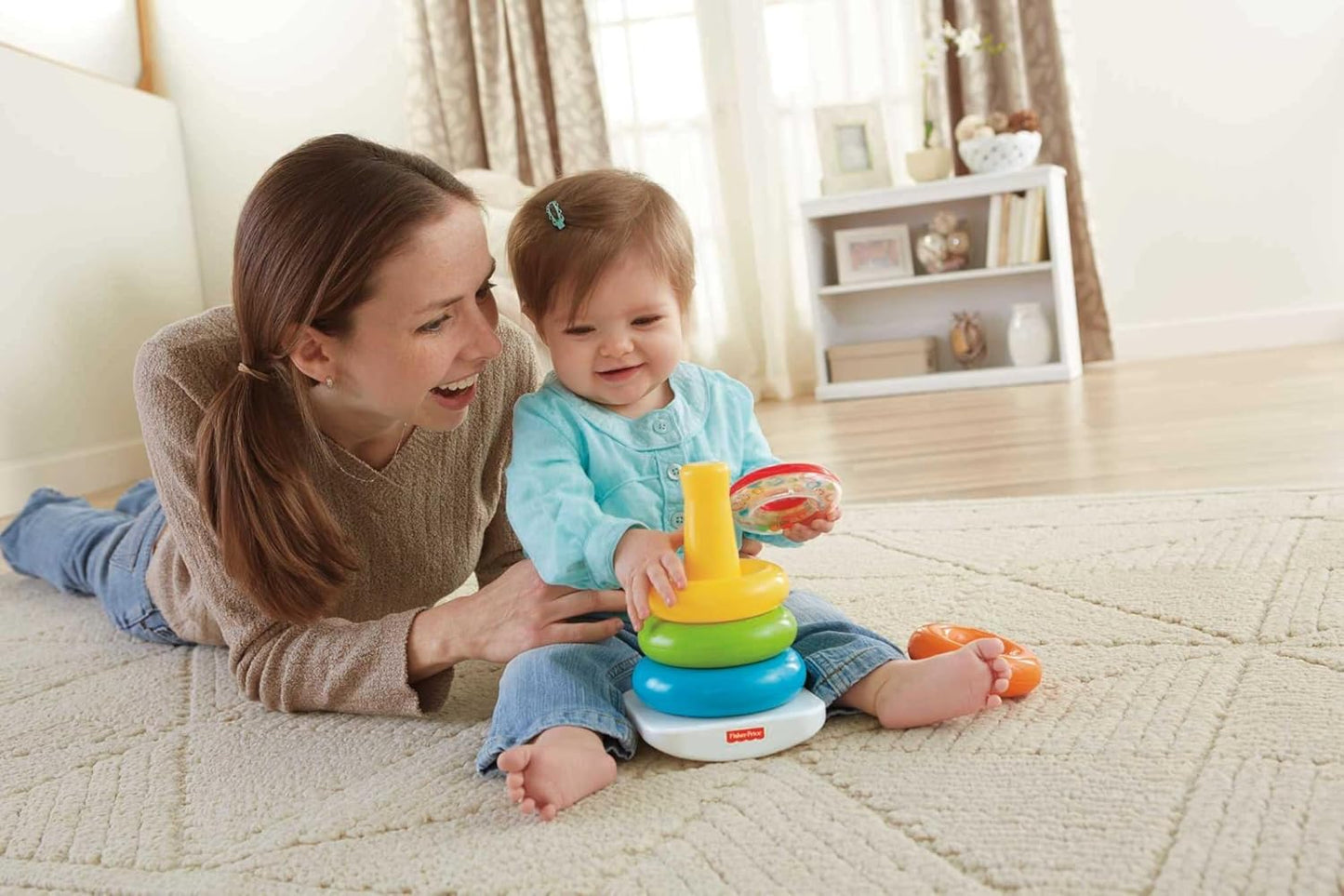 Fisher-Price Infant Toy Set Babys First Blocks 10 Shapes and Rock-a-Stack Ring Stacking