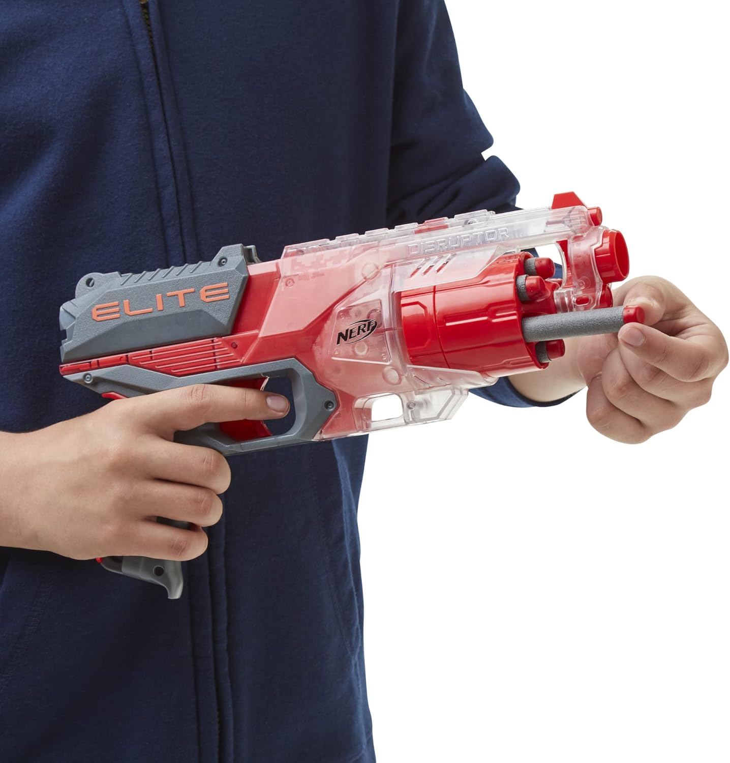 NERF Elite Disrupter Blaster 6-Dart Rotating Drum Slam Fire Translucent Red Easter Gifts