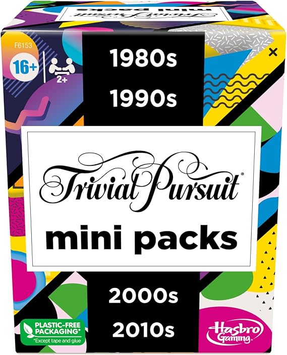 Hasbro Gaming Trivial Pursuit Mini Multipack - 4 Games Featuring 4 Decades Fun Trivia for Adults & Teens 16+ – 4