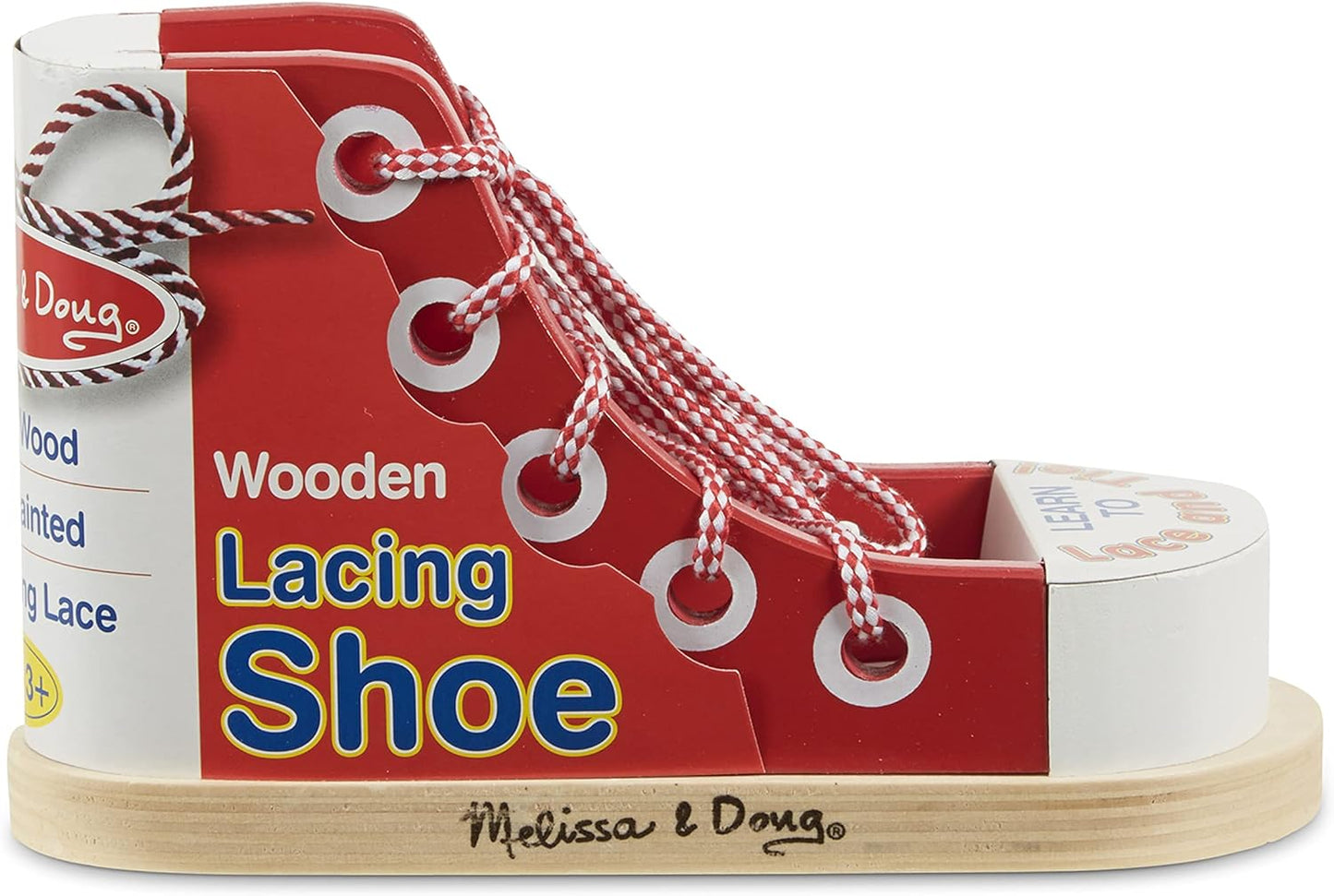 Melissa & Doug Deluxe Wood Lacing Sneaker A" Educational Red Shoe Tying Toy