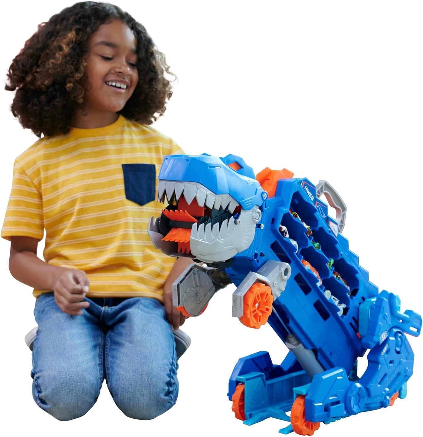 Hot Wheels City Ultimate T-Rex Transporter A" Dinosaur Hauler for 20+ Cars Transforms with Lights & Sounds – 20