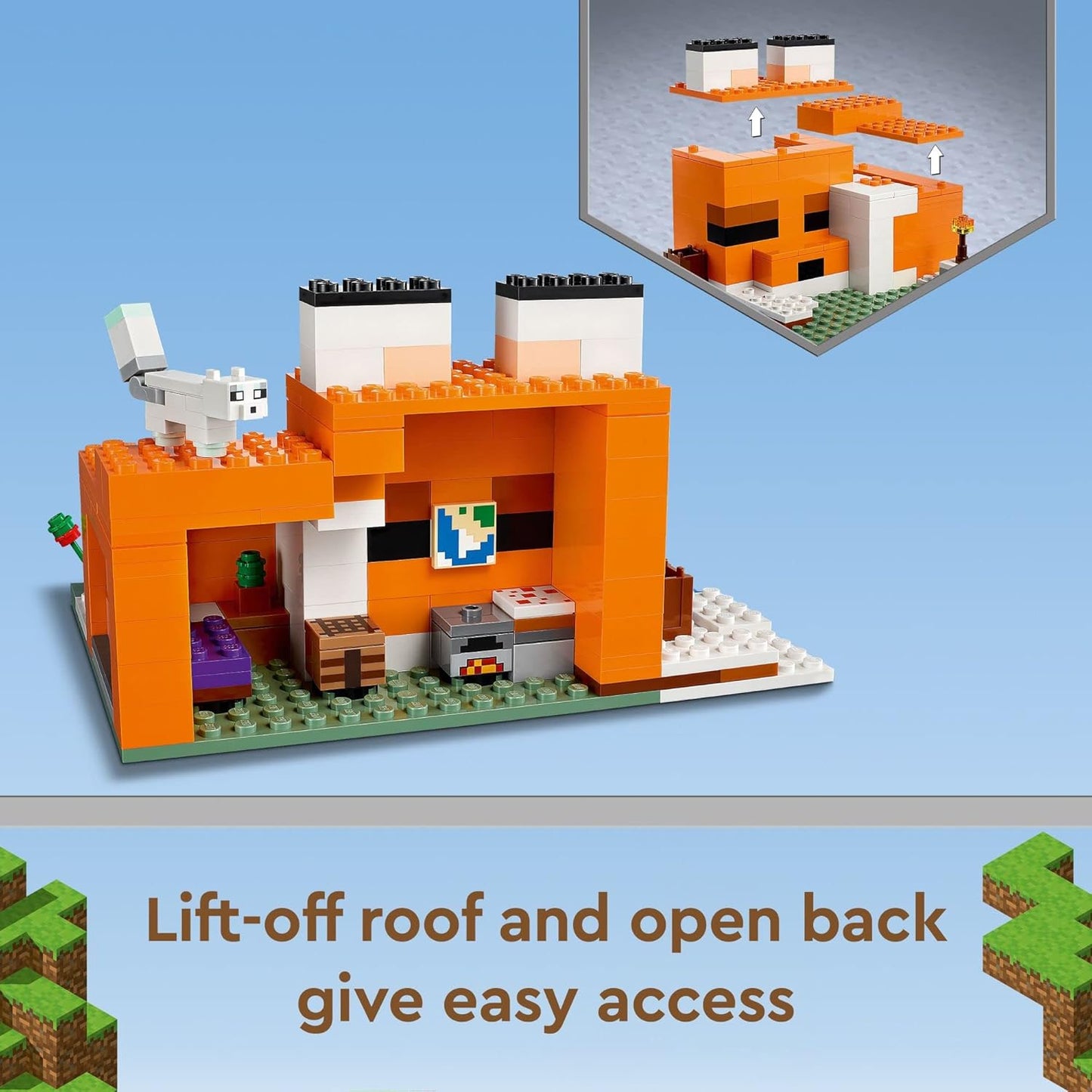 LEGO Minecraft The Fox Lodge House 21178 Animal Toys with Drowned Zombie Figure Birthday Gift for Grandchildren Kids Boys and Girls Ages 8 and Up – 21178