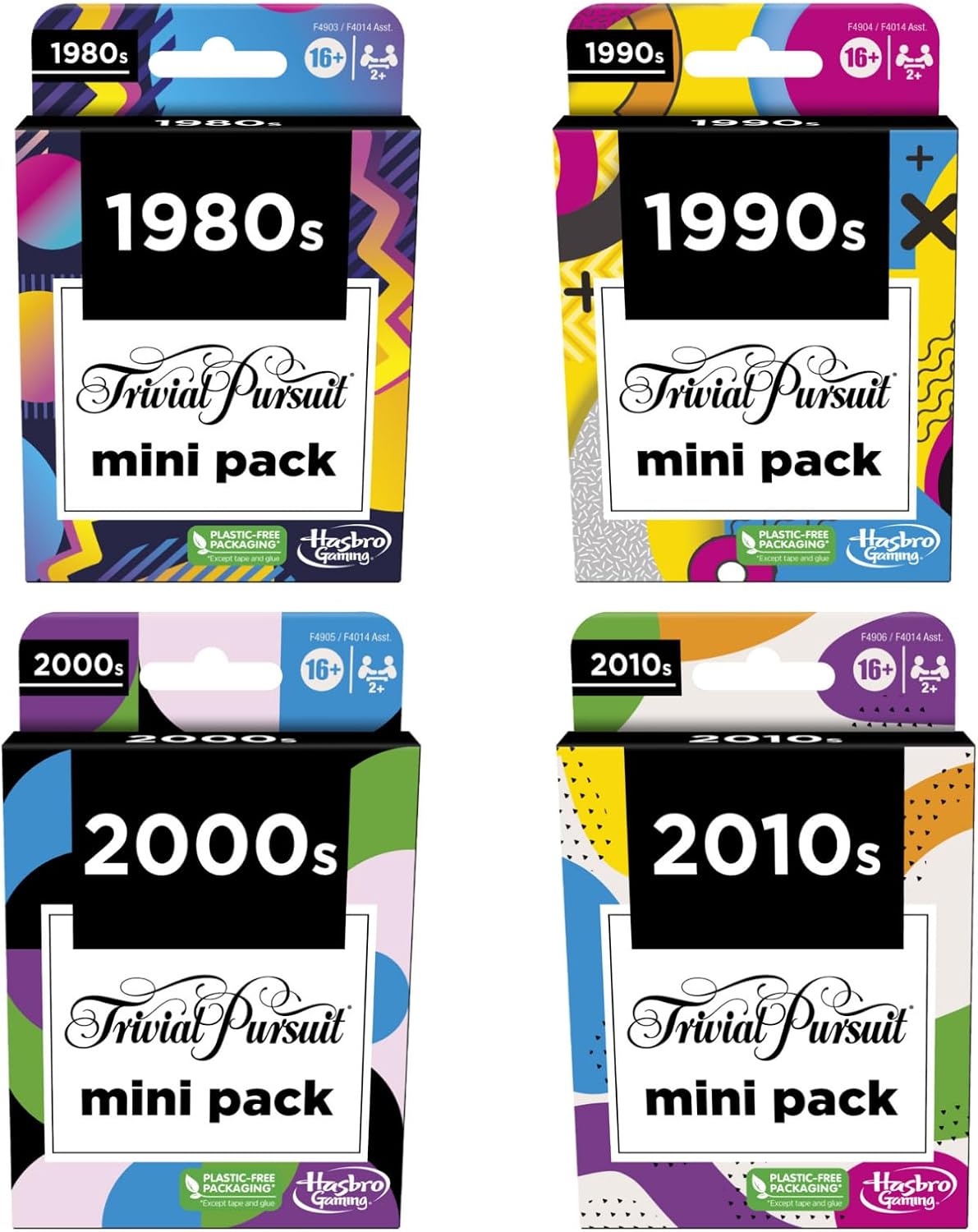 Hasbro Gaming Trivial Pursuit Mini Multipack - 4 Games Featuring 4 Decades Fun Trivia for Adults & Teens 16+ – 4