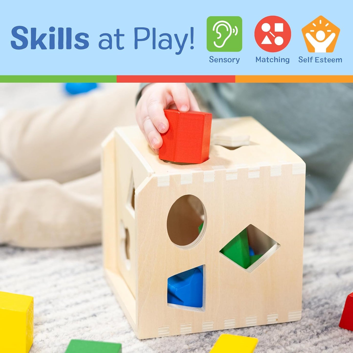 Melissa & Doug Wooden Shape Sorting Cube A" Classic Educational Toy with 12 Shapes – 12